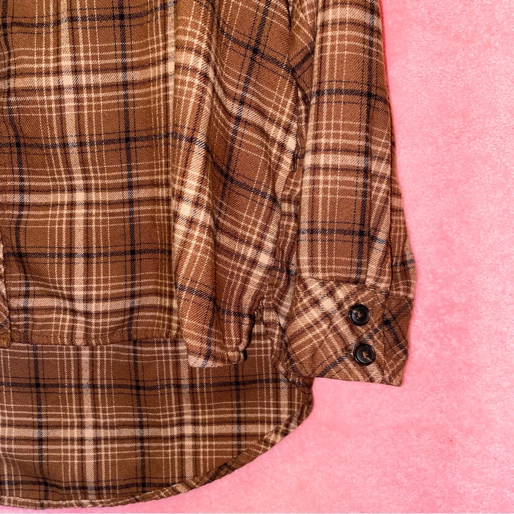 Wild Fable Chocolate Brown Flannel Shirt Cream Extra Small XS Festival - Picture 2 of 11